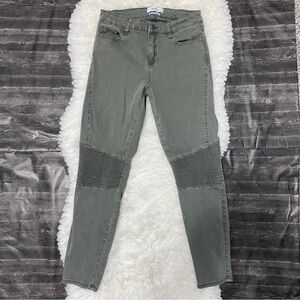 PISTOLA WOMENS ARMY GREEN MOTO JEANS MID RISE SKINNY EDGY BIKER ALTERNATIVE
